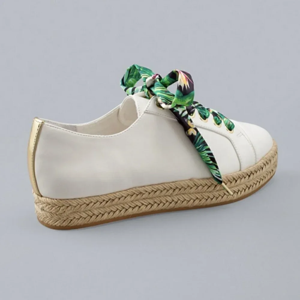 White House Black Market White Espadrille Sneakers with Green Tropical L… - Picture 4 of 14
